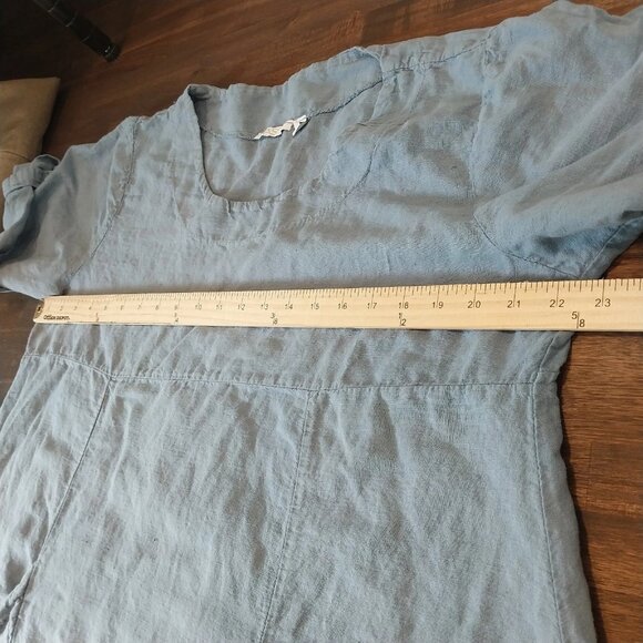 Vasna Italian 100% Linen Lagenlook Dress Large Pullover Pockets Blue Beach - Picture 6 of 9